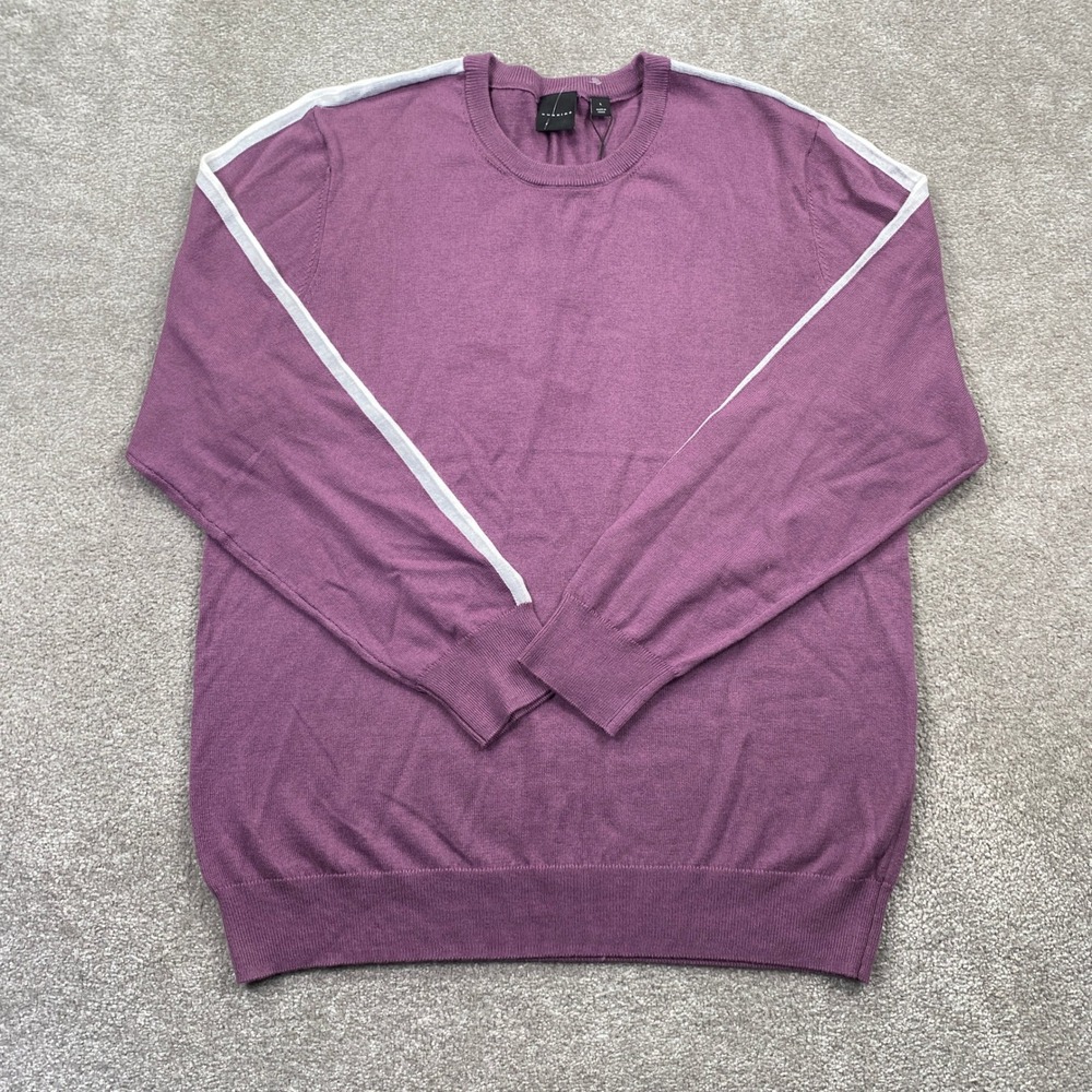 Dunning Sweater Mens Large Purple Merino Wool Blend Crewneck Stripe Pullover